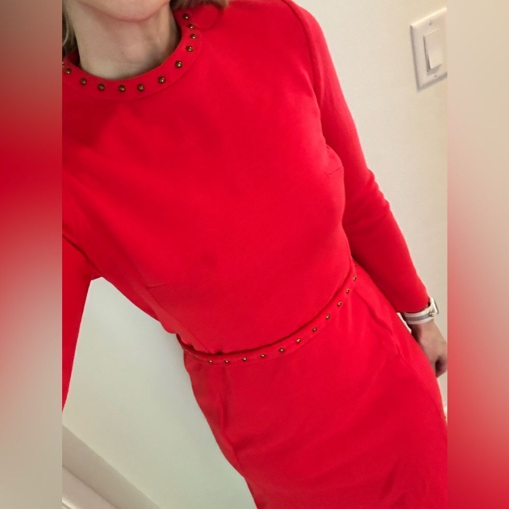 Vintage McMullen shift wiggle dress red studded trim 6